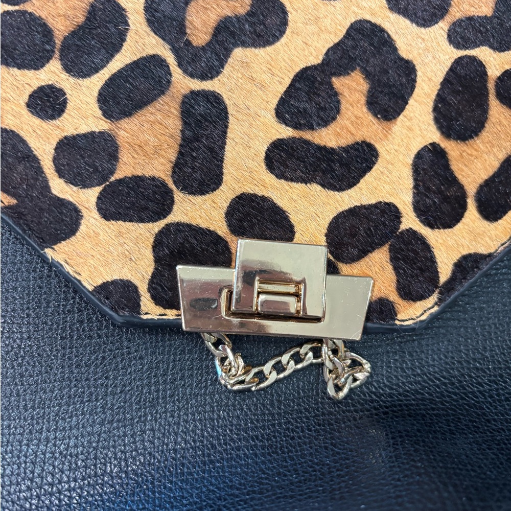 Dune London Black backpack purse with leopard print flap - Picture 7 of 8